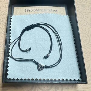 Black Initial H Charm Sterling Silver Bracelet